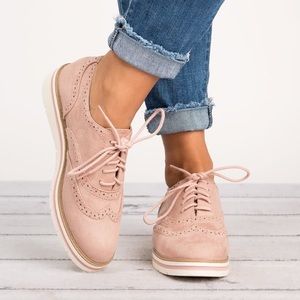 Pink Faux Suede Perforated Oxfords (NWOT)